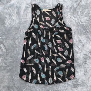 Urban Outfitters Pins and Needles Black Feather Print Sheer Tank Top